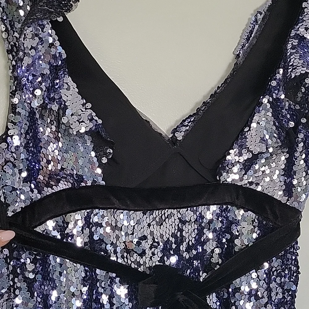 Free People Sequin Metallic Purple Black short dress party cocktail size 6 - Picture 8 of 17